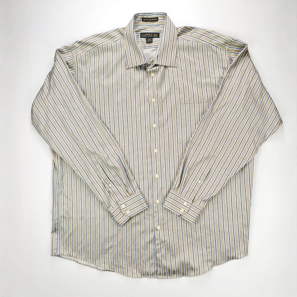 Alfred Sung 100% Cotton Mens 2XLT Non-Iron Striped Button-Down Shirt